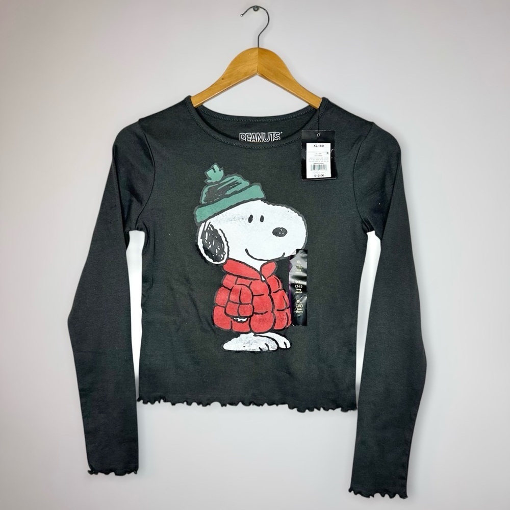 New Peanuts Kids Long Sleeve Snoopy Shirt Gray XL (14) Kid Girls